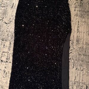 Black Sequin Women's Skirt - Elegant Evening Pencil Skirt with side slit size m